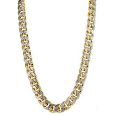 14k Yellow And White Gold Miami Cuban Pave Link Chain Necklace, Width 13.5mm, 24" fine designer jewelry for men and women